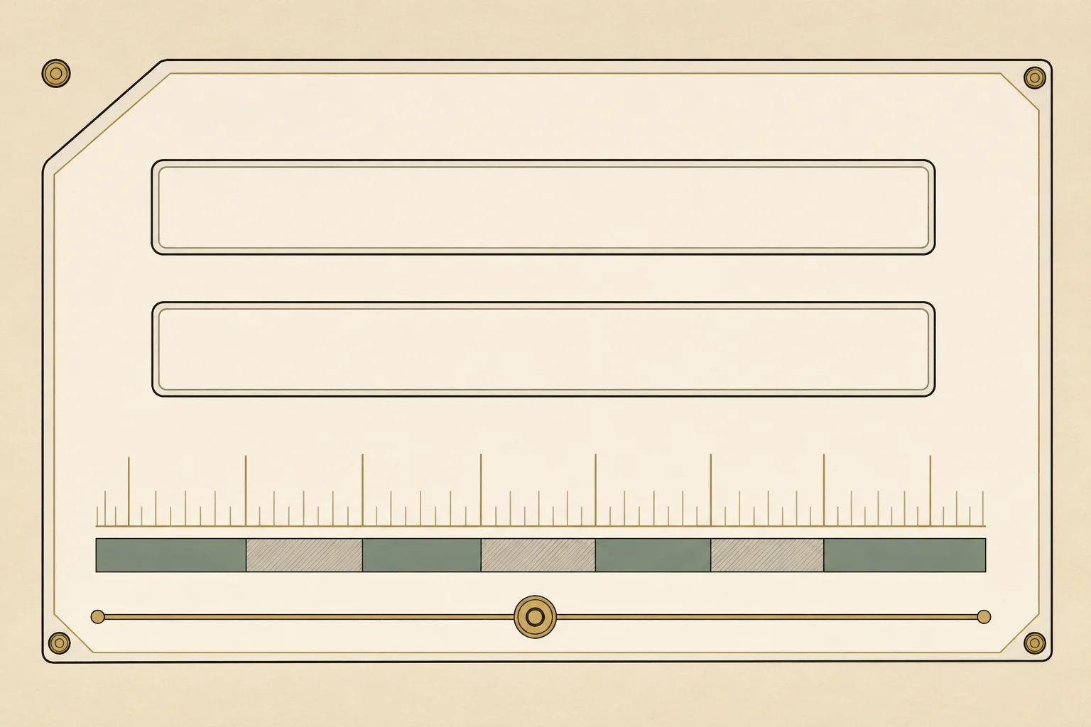 A cream panel with two sunken input grooves and a graduated tick rule beneath them.